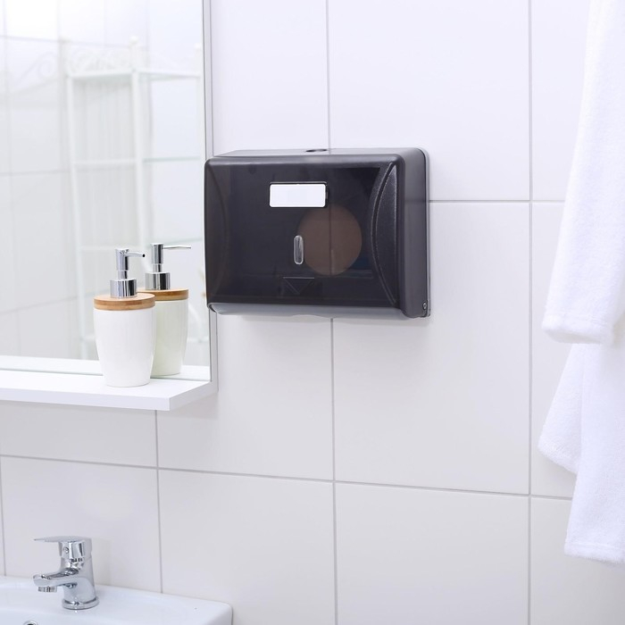 Диспенсер бумажных полотенец в листах, пластиковый, 27&times;20&times;10 см, цвет серый