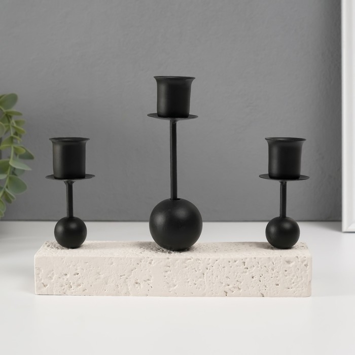 Подсвечник гипс, металл на 3 свечи "Три шарика" d=2,5 см 5,5х20,4х15 см