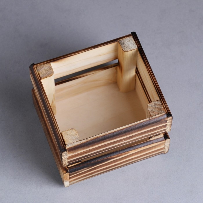 Кашпо деревянное 12&times;11&times;9 см "Однушка Лайт", двухреечное, обжиг Дарим Красиво