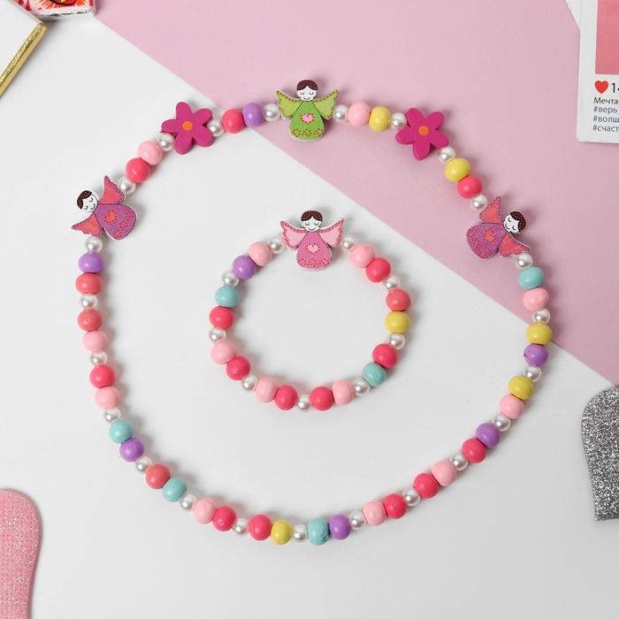 Набор детский 2 предмета: бусы, браслет &laquo;Выбражулька&raquo;, ангел, цветной
