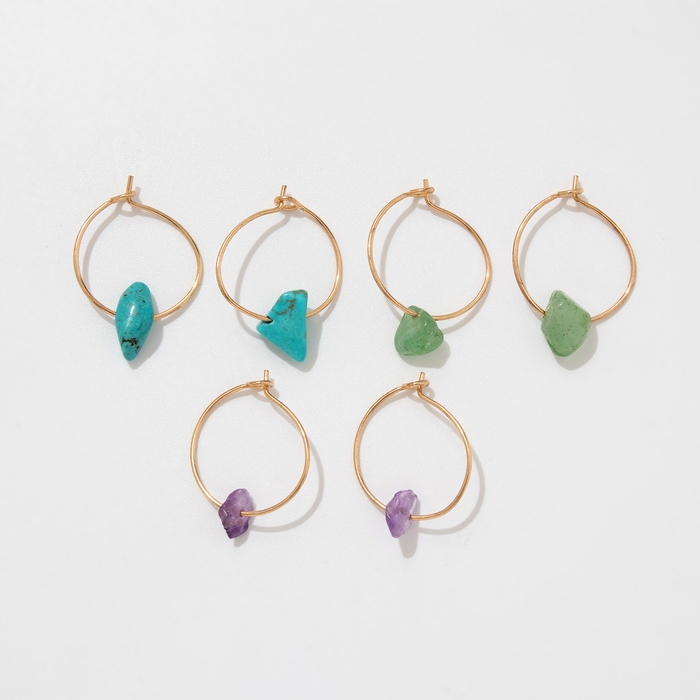 Набор серьги 3 пары &laquo;Дары&raquo;, цветной в золоте