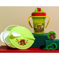 Поильник - непроливайка детский с силиконовой трубочкой &laquo;Мой медвежонок&raquo;, 240 мл., с ручками, цвет зеленый