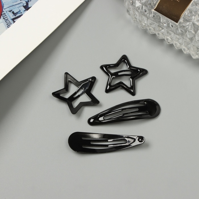 Невидимка для волос "Энико" (набор 4 шт) звезда, 5 и 3 см, чёрный