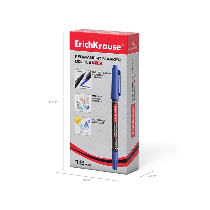 Маркер перманентный ErichKrause Double P-80, 0.45-1.65 мм, двусторонний, синий Маркер перманентный ErichKrause Double P-80, 0.45-1.65 мм, двусторонний, синий