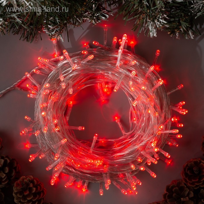 Гирлянда &laquo;Нить&raquo; 20 м, IP20, прозрачная нить, 200 LED, свечение красное, 8 режимов, 220 В