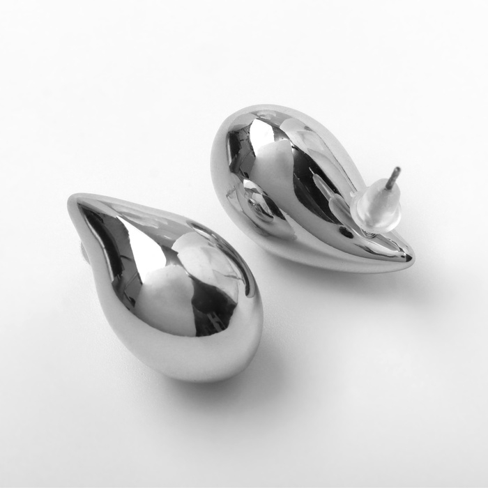 Серьги пластик &laquo;Капля&raquo; изогнутая мини, цвет серебро