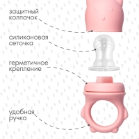 Ниблер для прикорма &laquo;Мишка&raquo; с силиконовой сеточкой, цвет розовый