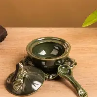 Соусник с крышкой на подставке &laquo;Лягушка&raquo;, 8&times;9&times;10 см, керамика, зелёный