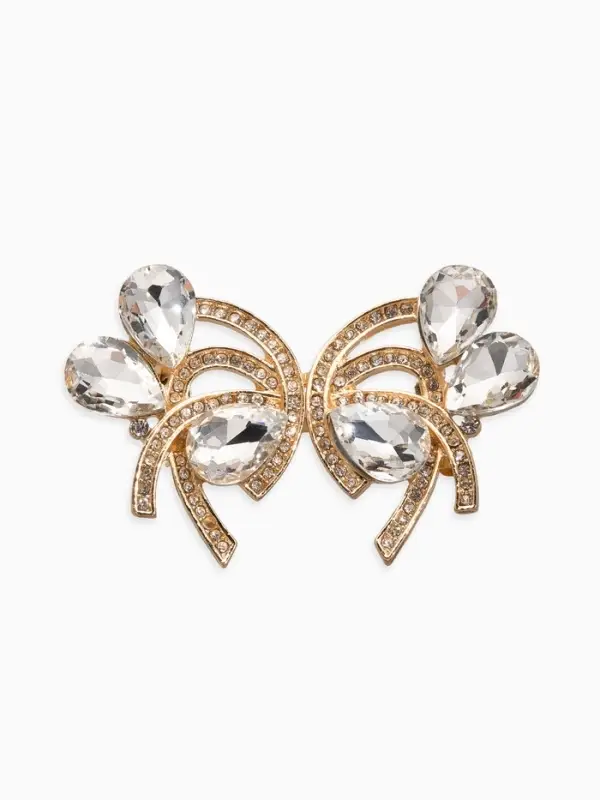 Зажим для кардигана "Ажур", капельки, цвет белый в золоте