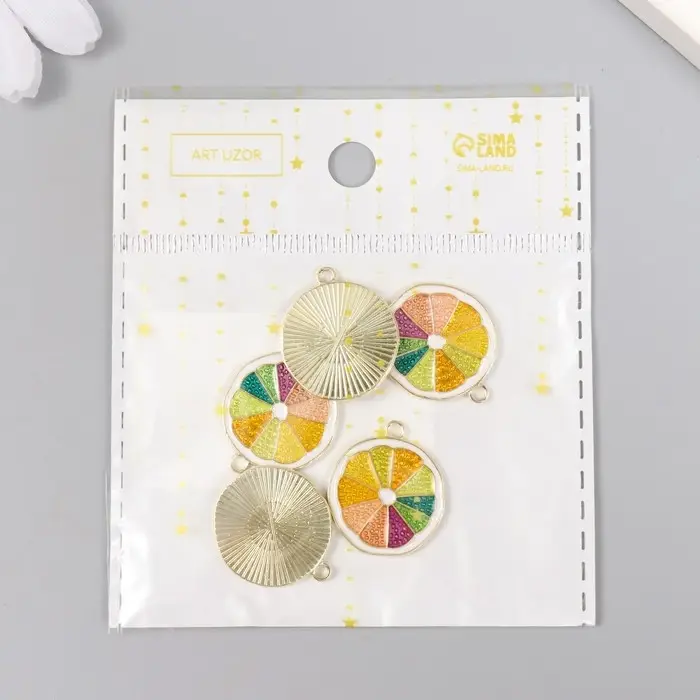 Декор для творчества металл, эмаль "Грейпфрут" 2х2,2 см