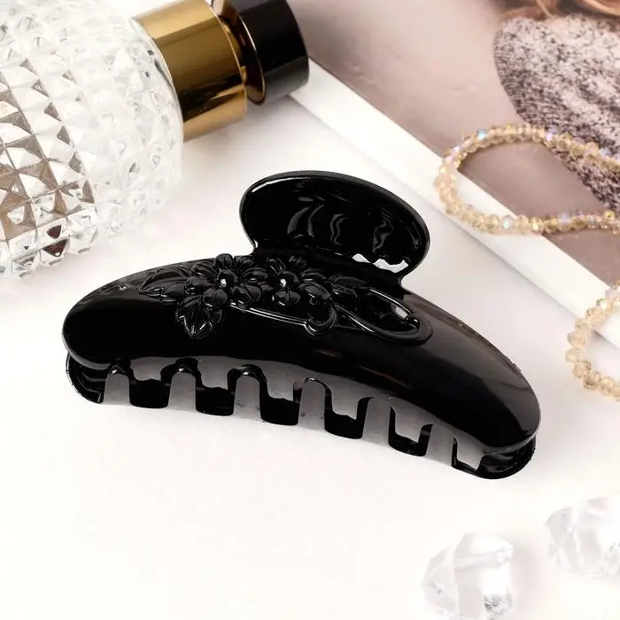 Крабик для волос &laquo;Глянец&raquo;, ранние ромашки, 9.5 см, чёрный