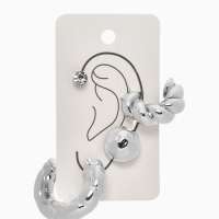 Набор серьги и каффы 4 шт &laquo;Мятые&raquo; переплетение, цвет серебро