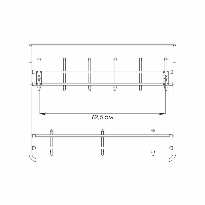 Вешалка настенная, с полкой, 9 крючков, 2 яруса, 73&times;22&times;58 см, коричневая