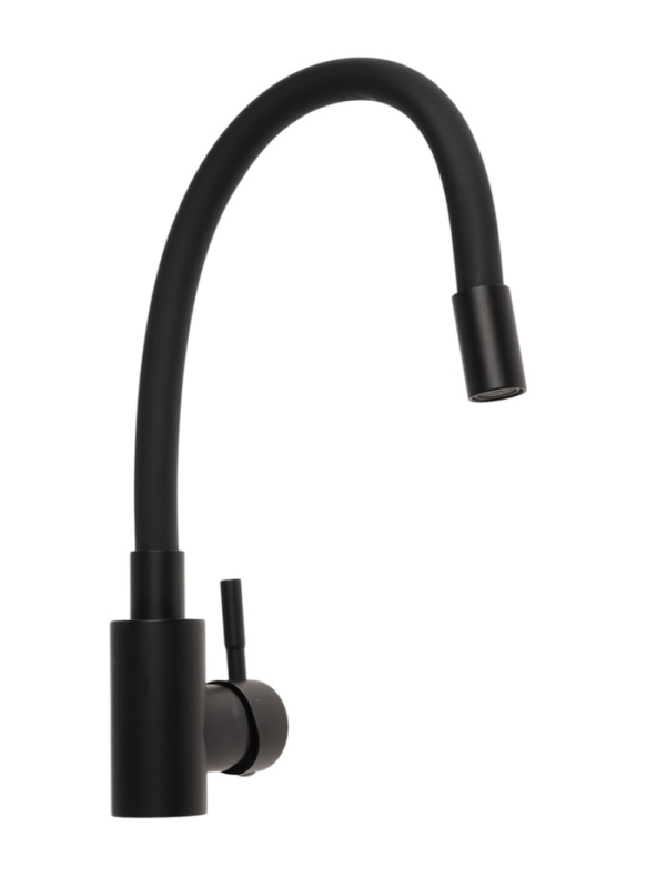 Смеситель для кухни ZEIN Z2754, гибкий силикон излив, картридж 35 мм, нерж. сталь, черный