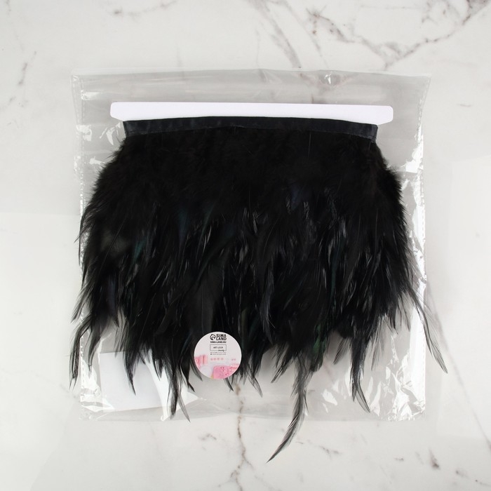 Тесьма с перьями петуха, 10-15 см, 5 &plusmn; 0,5 м, цвет чёрный