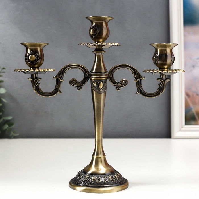 Подсвечник металл на 3 свечи "Медальон" цвет бронза 26,5х27х9,5 см