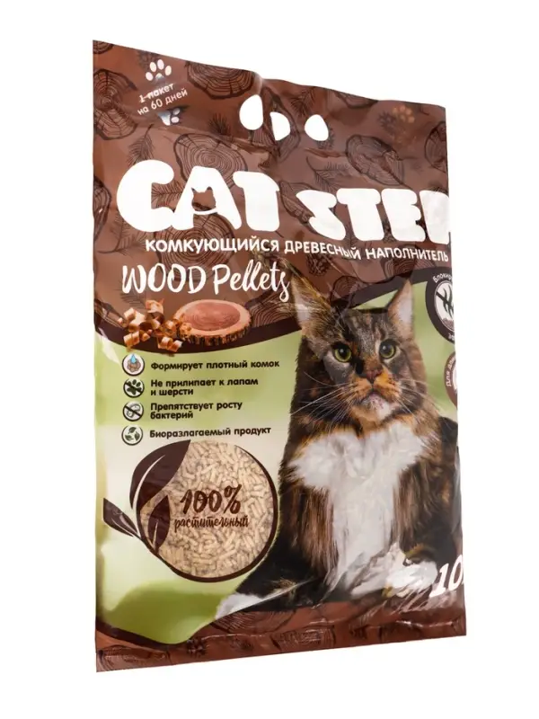 Наполнитель комкующийся растительный CAT STEP Wood Pellets 10 л