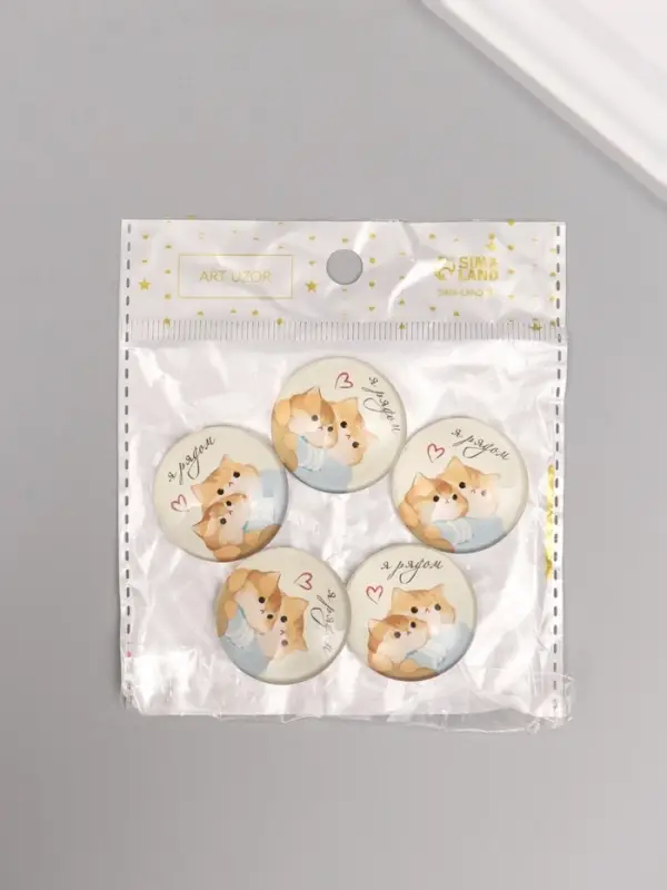 Кабошон стекло для творчества "Круг. Котики. Я рядом" 3х3 см