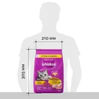 Сухой корм Whiskas для кошек, курица/индейка, подушечки, 1,3 кг