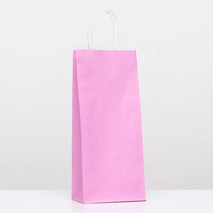 Пакет крафт под бутылку, Сиреневый, 14&times;8&times;32 см