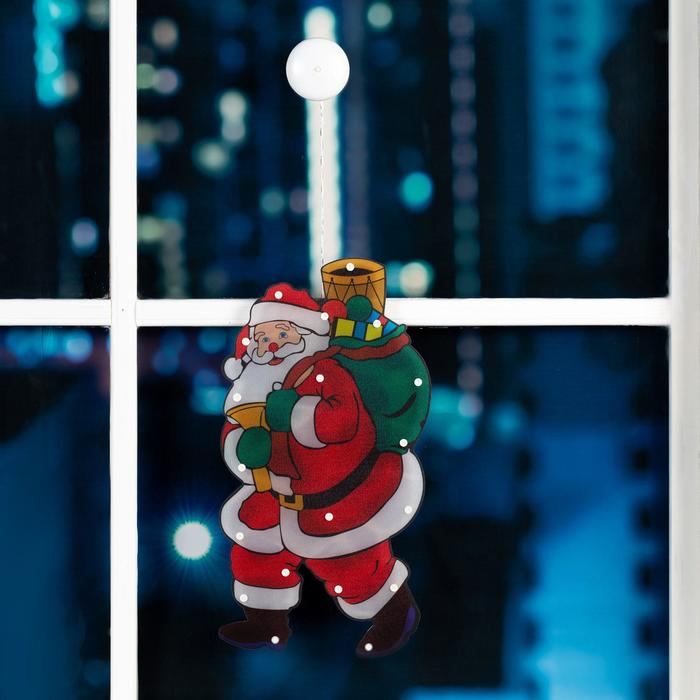 Светодиодная фигура на присоске &laquo;Дед Мороз&raquo; 22 &times; 44 см, пластик, батарейки АААх3 (не в комплекте), свечение тёплое белое