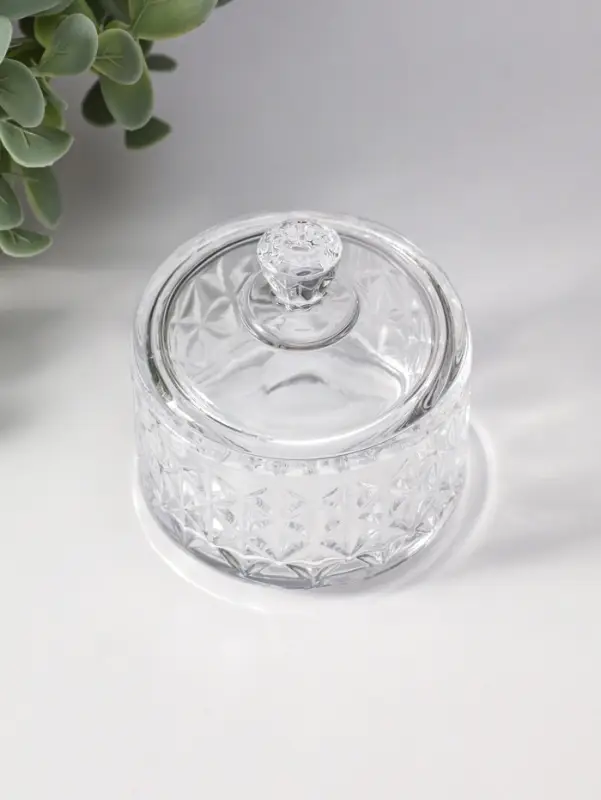 Шкатулка стекло "Ромбы и бриллиант" прозрачная 6,5х6,5х7 см