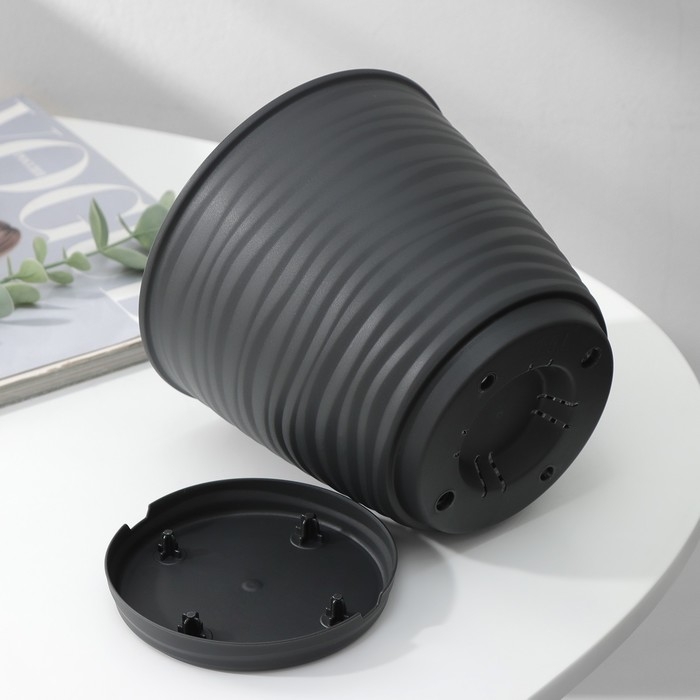 Горшок для цветов с поддоном Saffron, 1,5 л, d=14,6 см, h=13,5 см, пластиковый, цвет чёрный Горшок для цветов с поддоном Saffron, 1,5 л, d=14,6 см, h=13,5 см, пластиковый, цвет чёрный