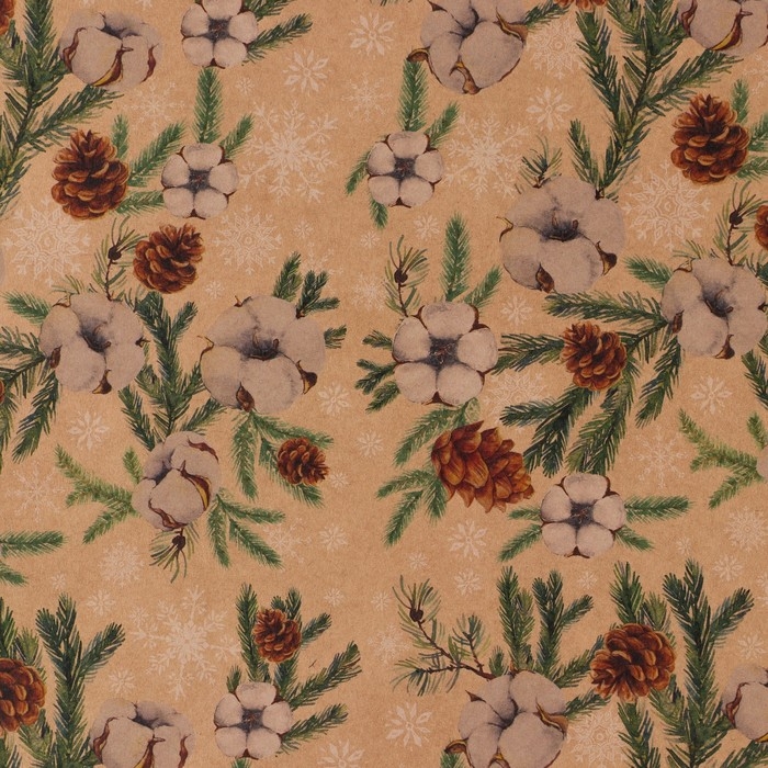 Упаковочная бумага на новый год крафтовая &laquo;Шишки&raquo; , 70 х 100 см