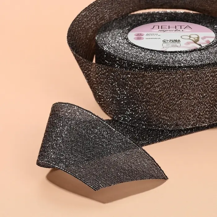 Лента парчовая, 40 мм, 23 &plusmn; 1 м, цвет чёрный №029