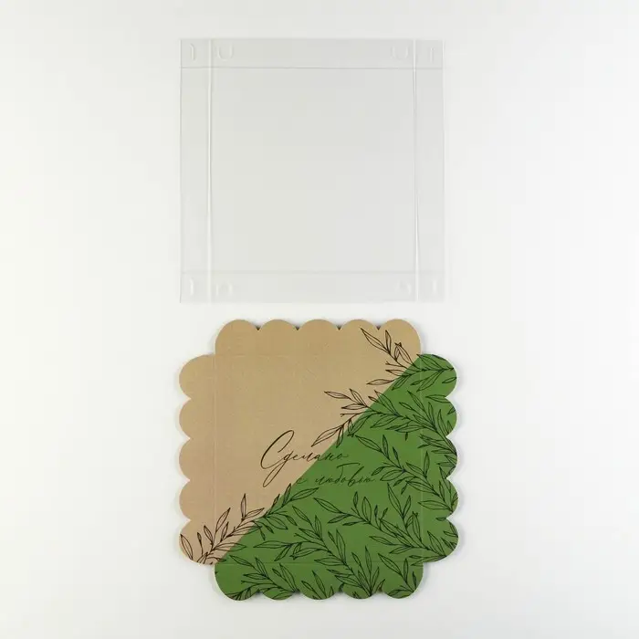 Коробка для печенья, кондитерская упаковка с PVC крышкой, &laquo;Крафт&raquo;, 18 х 18 х 3 см