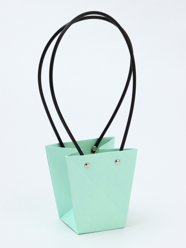 Сумка для цветов тиснение мята влагостойкая, 12x12-8x8-12.5 см