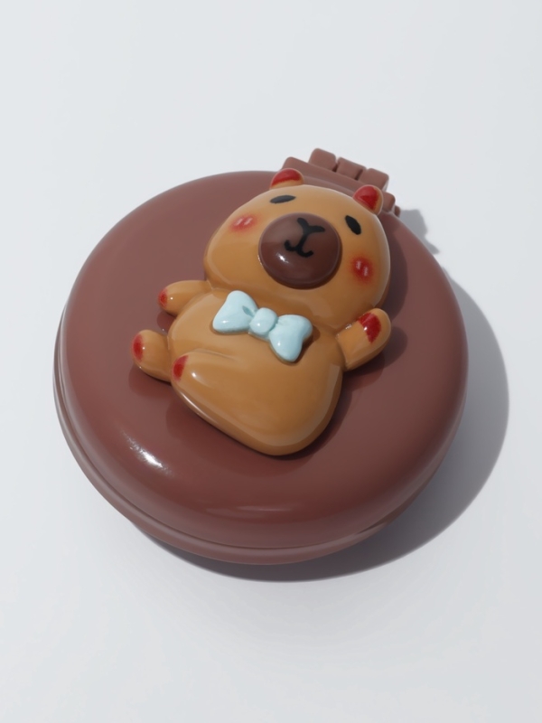 Расчёска массажная &laquo;Капибара&raquo;, складная, с зеркалом, d=6.5 см, коричневая