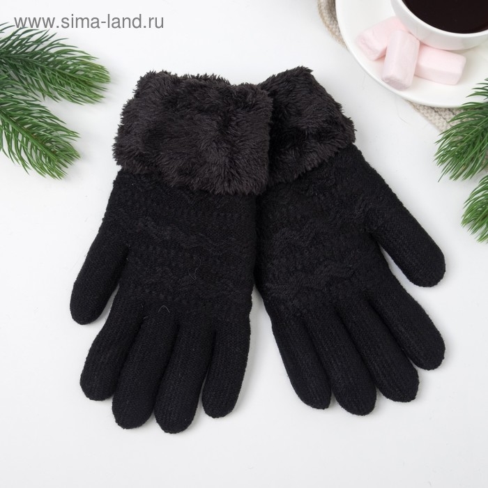 Перчатки женские термо, цвет чёрный, размер 18-20