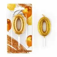 Свеча для торта, цифра, &laquo;0&raquo;,золото, х 10 см