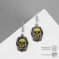 Серьги &laquo;Черепа&raquo;, цвет золотистый в чернёном серебре