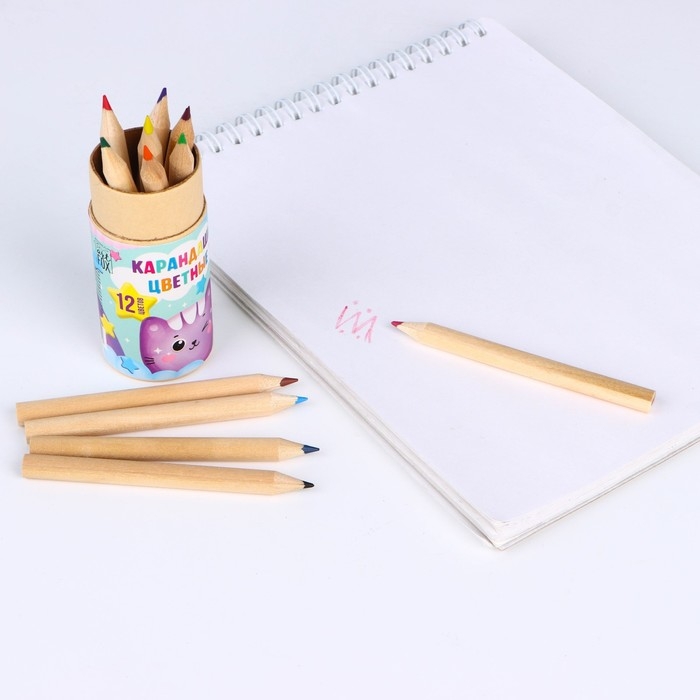 Набор цветных карандашей мини в тубусе &laquo;Котик&raquo;, 12 шт, с точилкой