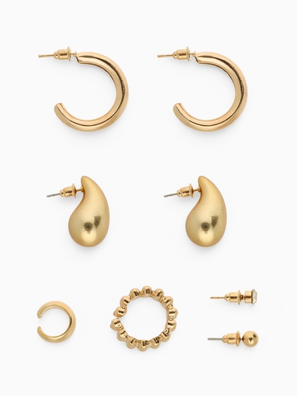 Набор серьги и каффы 8 шт. &laquo;Кольца&raquo; капли, цвет золото