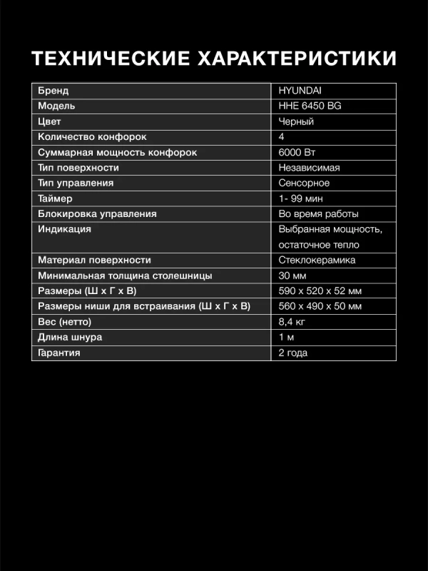 Варочная поверхность HHE 6450 BG черный