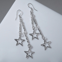Серьги висячие «Звёзды» на цепочках, цвет серебро Серьги висячие «Звёзды» на цепочках, цвет серебро