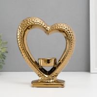 Подсвечник керамика на 1 свечу "Сердце на подставке" d=4 см золото 17х5,5х19,5 см