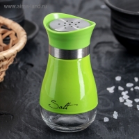 Солонка стеклянная «Сияние», 5,5×5×11 см, цвет зелёный, надписи МИКС Солонка стеклянная «Сияние», 5,5×5×11 см, цвет зелёный, надписи МИКС