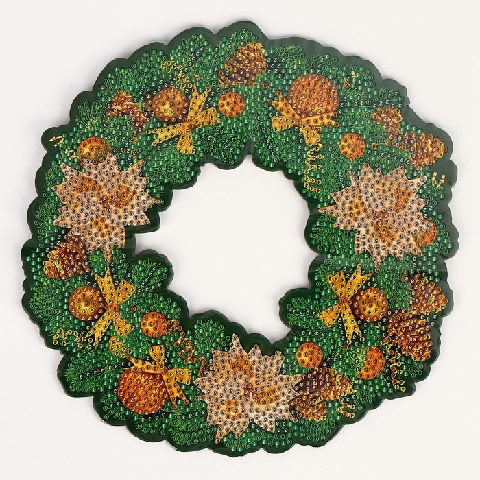 Алмазная мозаика на новый год с полным заполнением на фигурке. Новогодний венок &laquo;Зимняя сказка&raquo;, 20 х 20 см, новогодний набор для творчества