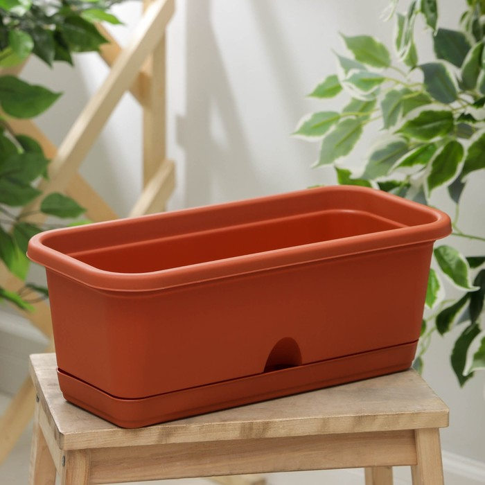 Ящик балконный с поддоном, 40 см, цвет терракотовый Ящик балконный с поддоном, 40 см, цвет терракотовый