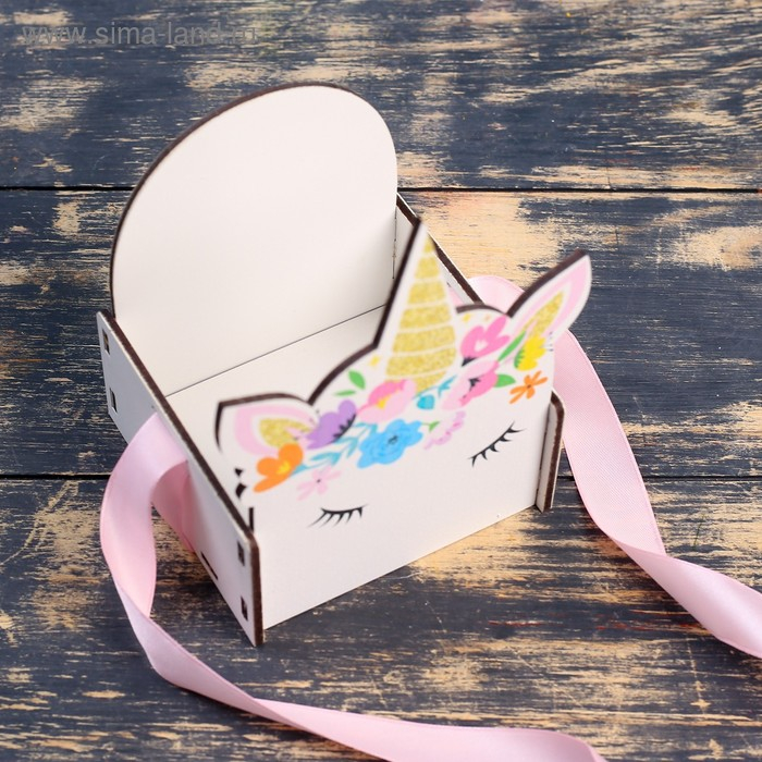 Кашпо деревянное 11×9.5×14.5 см уникальное Кашпо деревянное 11×9.5×14.5 см уникальное "Конверт Единорог", ручка лента, с печатью