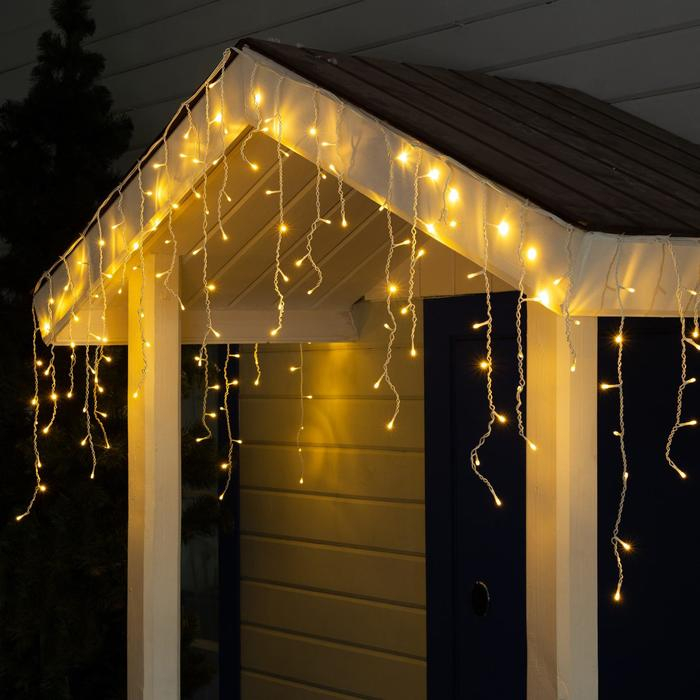 Гирлянда &laquo;Бахрома&raquo; 3 &times; 0.6 м, IP44, УМС, белая нить, 160 LED, свечение тёплое белое, 220 В