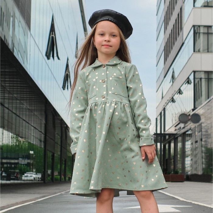 Платье детское KAFTAN Платье детское KAFTAN "Сердечки", р. 36 (134-140), зеленый