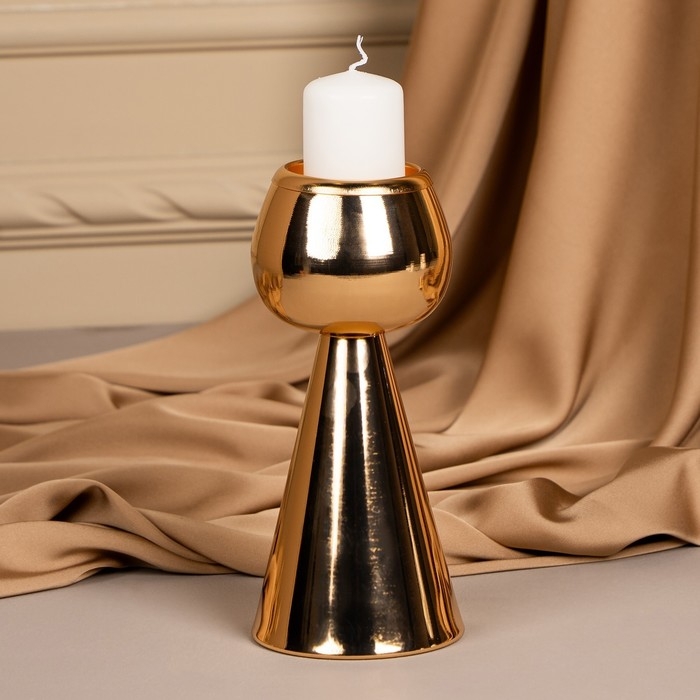 Подсвечник металл на 1 свечу &laquo;Гиацинт&raquo;, цвет золото 8 х 8 х 19 см