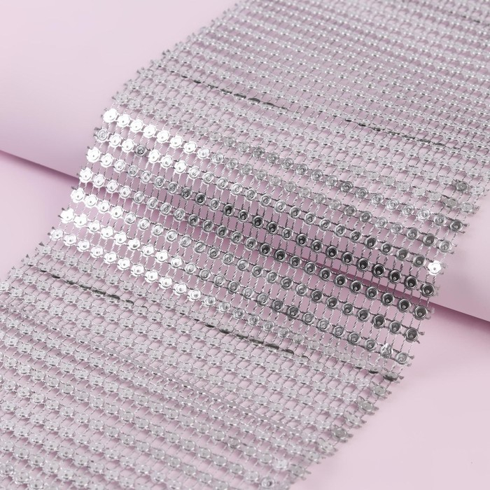 Лента с имитацией страз, 12 см, 9 &plusmn; 1 м, цвет серебряный