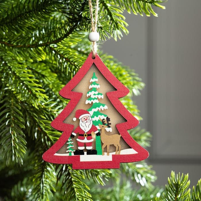 Ёлочная игрушка «Красная ёлочка с Дедом Морозом», от батареек, свечение RGB Ёлочная игрушка «Красная ёлочка с Дедом Морозом», от батареек, свечение RGB