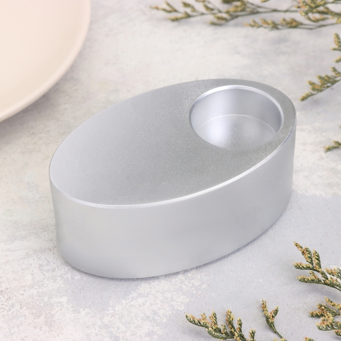 Подсвечник "Узкий овал. Мрамор" из гипса,11,5х7х4см,серебро